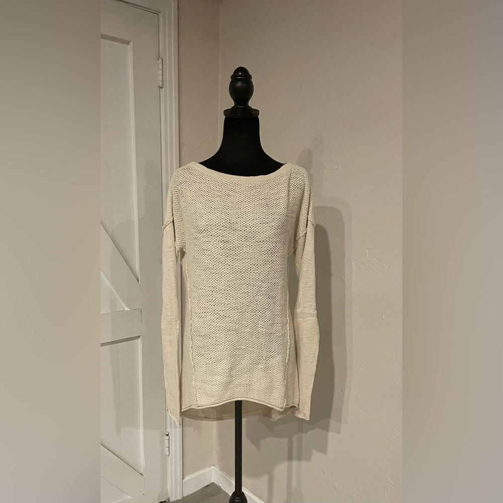 Michael Stars waffle/honeycomb knit boho tunic sweater cream/tan size S